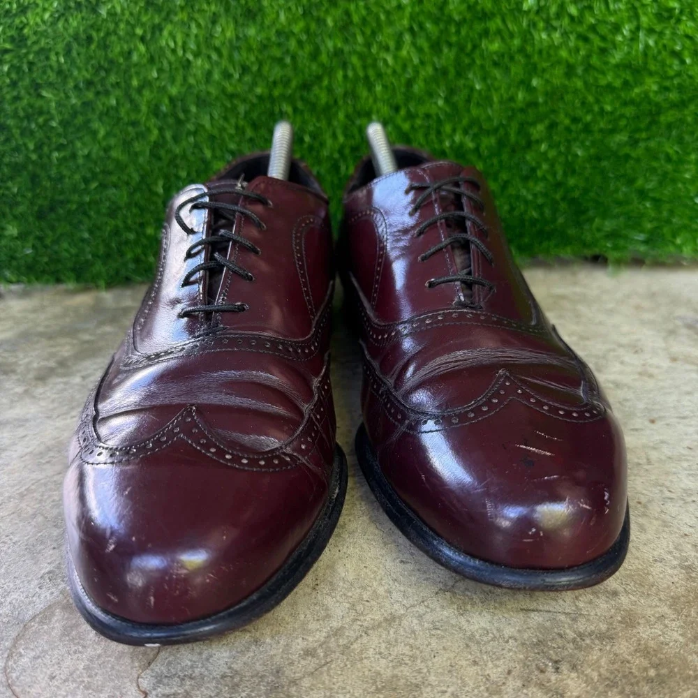 Vintage 90s Allen Edmonds Wingtip Oxford Shoes Workwear Burgundy 8 Wide